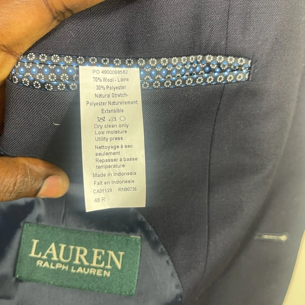 Lauren Ralph Lauren Gold Button Navy Blue sports Wool Blazer Jacket 48R